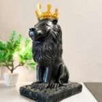 Presents Royal King Lion with Crown Statue Figurine for Home Decorative Showpiece - 28 cm (Polyresin, Black)