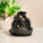 Lord Adiyogi, Mahadev, Shiv With 10 Smoke Backflow Cone Incenses Decorative Showpiece - 9 cm (Polyresin, Black)