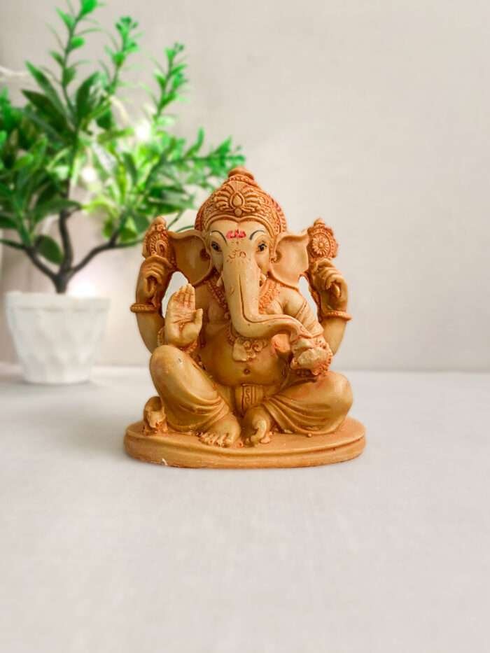 SAJAWATI Ganpati Ganesh Murti For Home Temple Ganesh Statue Decorative Showpiece - 12.7 cm (Marble, Brown) - Image 1
