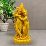 SAJAWATI Radha Krishan Marble Finish Statue Matki For Home Decorative Showpiece - 20 cm (Marble, Yellow)