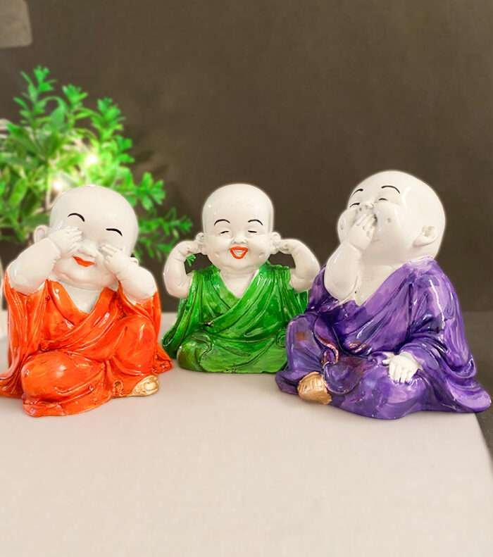 SAJAWATI Laughing Buddha Monk Decorative Showpiece - 15 cm (Polyresin, Multicolor) - Image 1