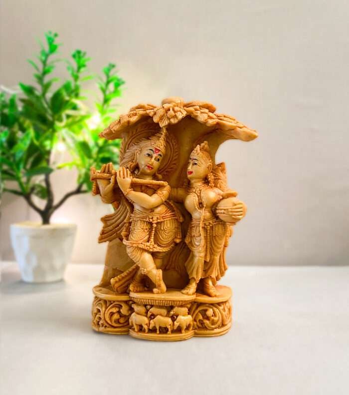 SAJAWATI Radha Krishna Sitting Under Tree Idol Lord Radha Krishna Murti Marble Finish Decorative Showpiece - 12.7 cm (Marble, Brown) - Image 1